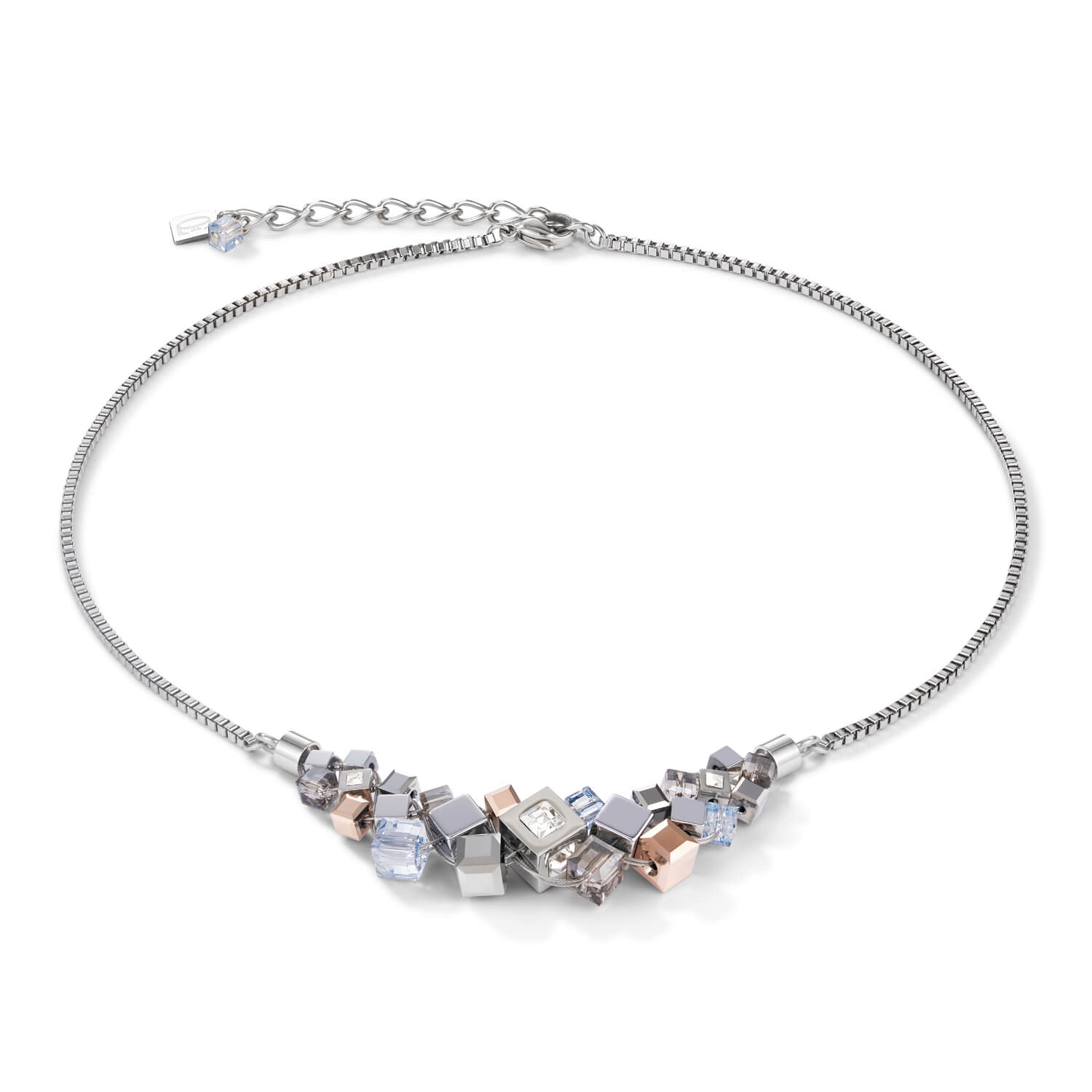 Cluster Silver-Rose Gold Geo Cube Necklace