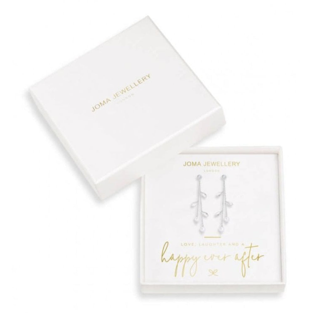 Happy Ever After Bridal Jewellery Pearl CZ Leaf Lariat Earrings