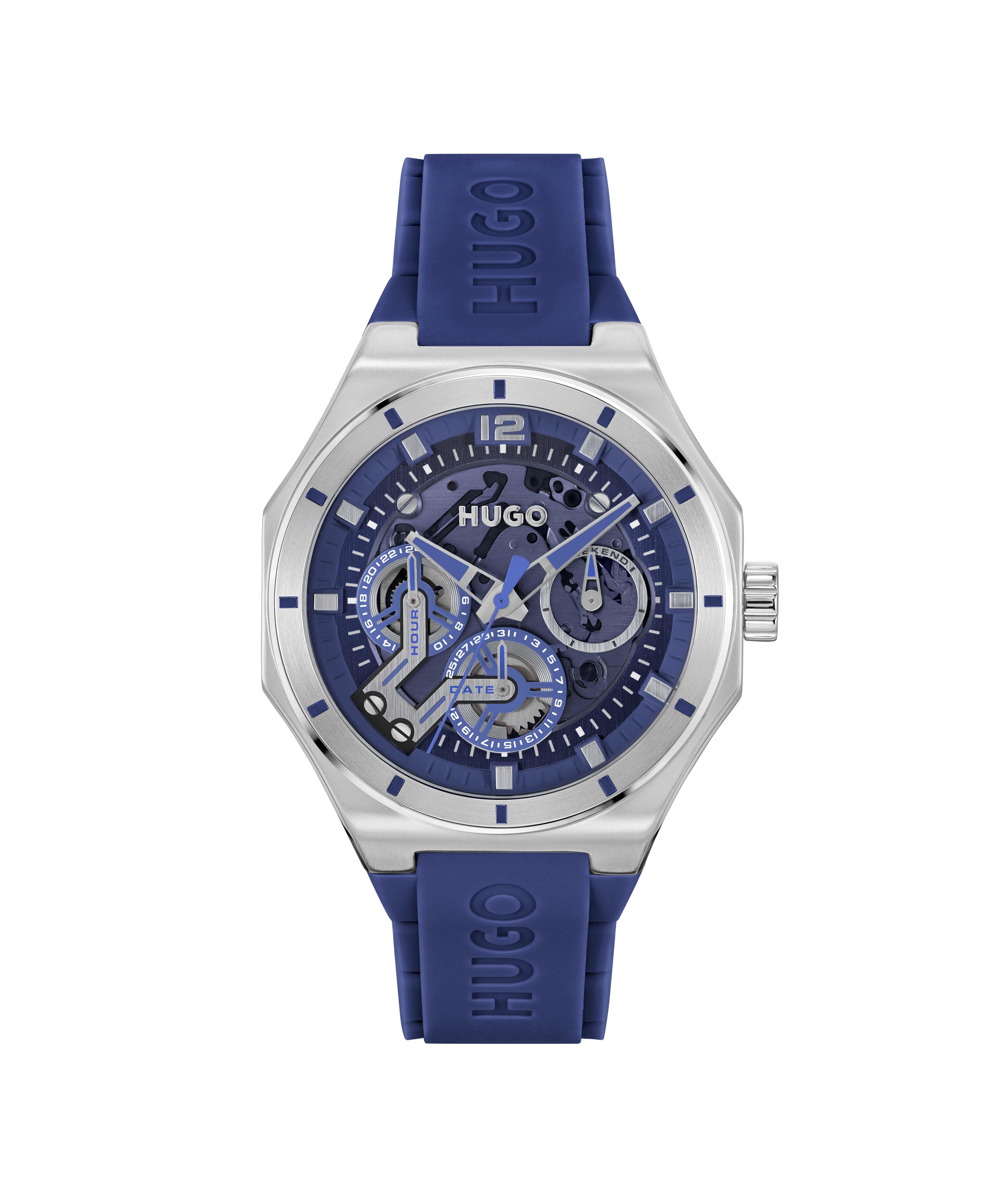 #Grail Skeleton Blue Dial With Blue Silicone Strap Gents Watch