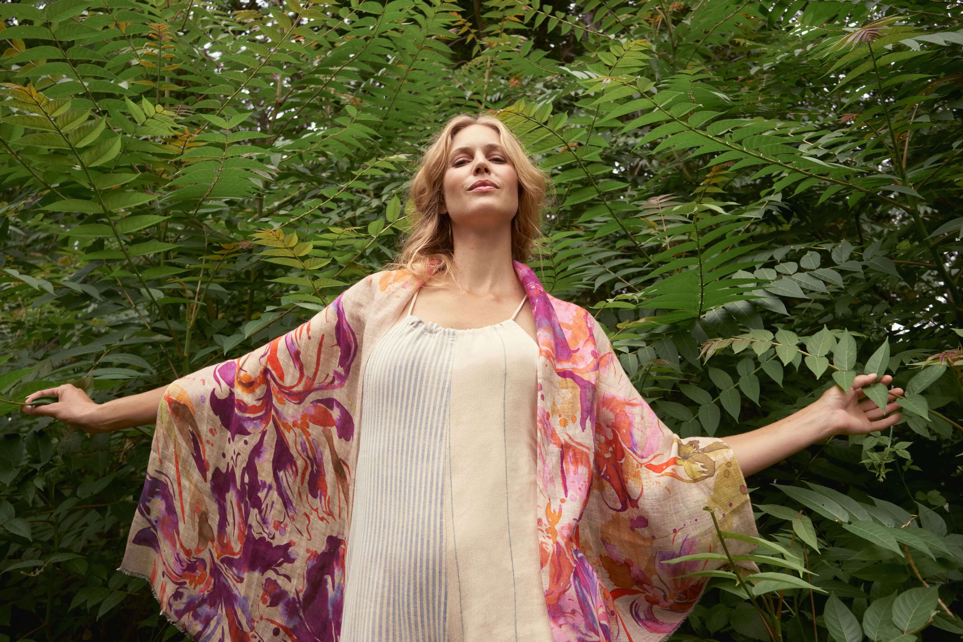 Orchid & Iris Linen Print Scarf - Coconut