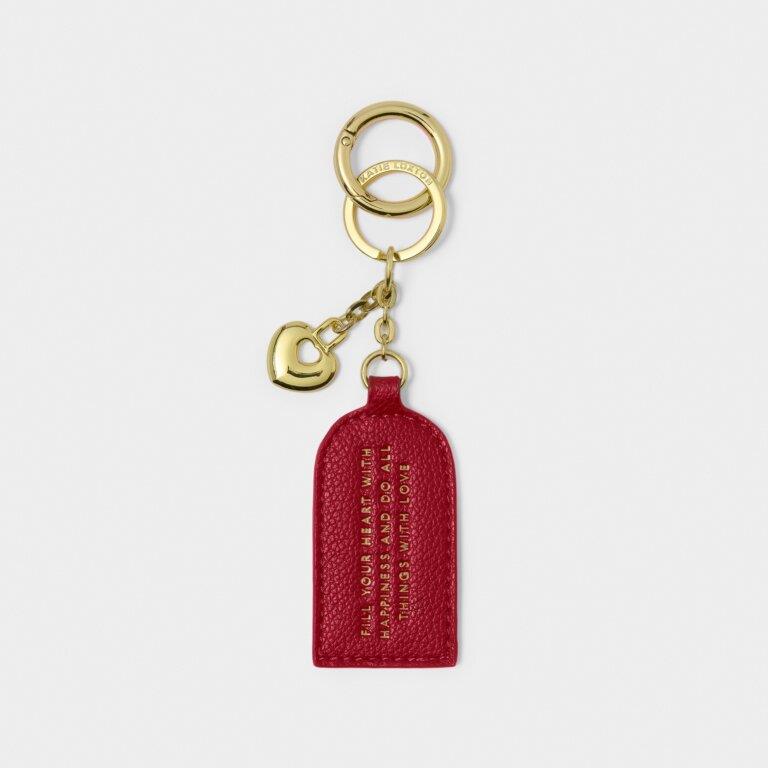 Keepsake Charm Keyring - Fill Your Heart With Happiness And Do All Things With Love - Garnet Red