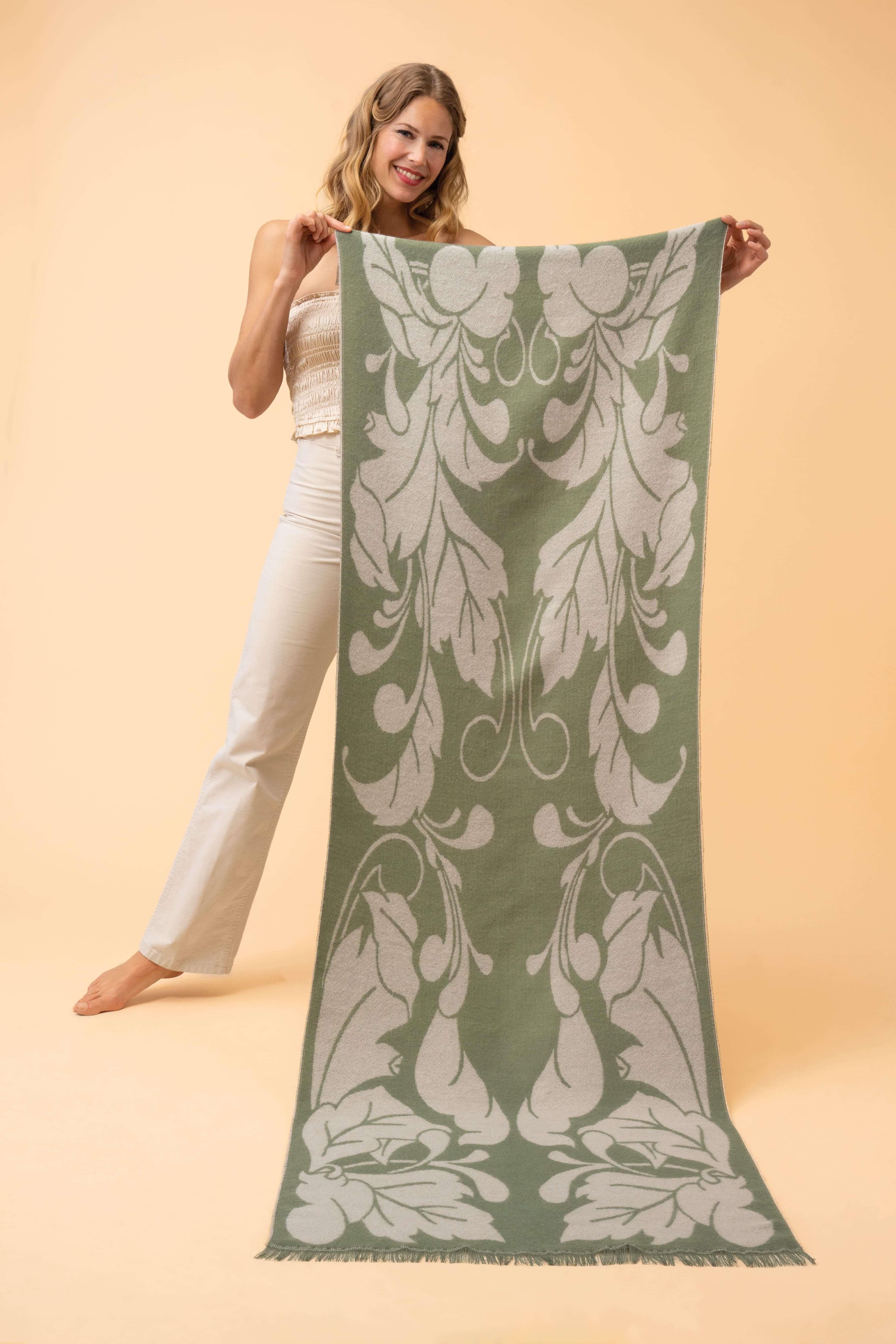 Opulent Flourish - Olive- Woven Scarf