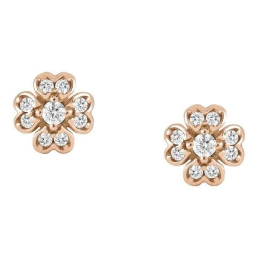 Gioie 925 Silver Earrings, Cubic Zirconia Stud (023_Rose Gold Clover)