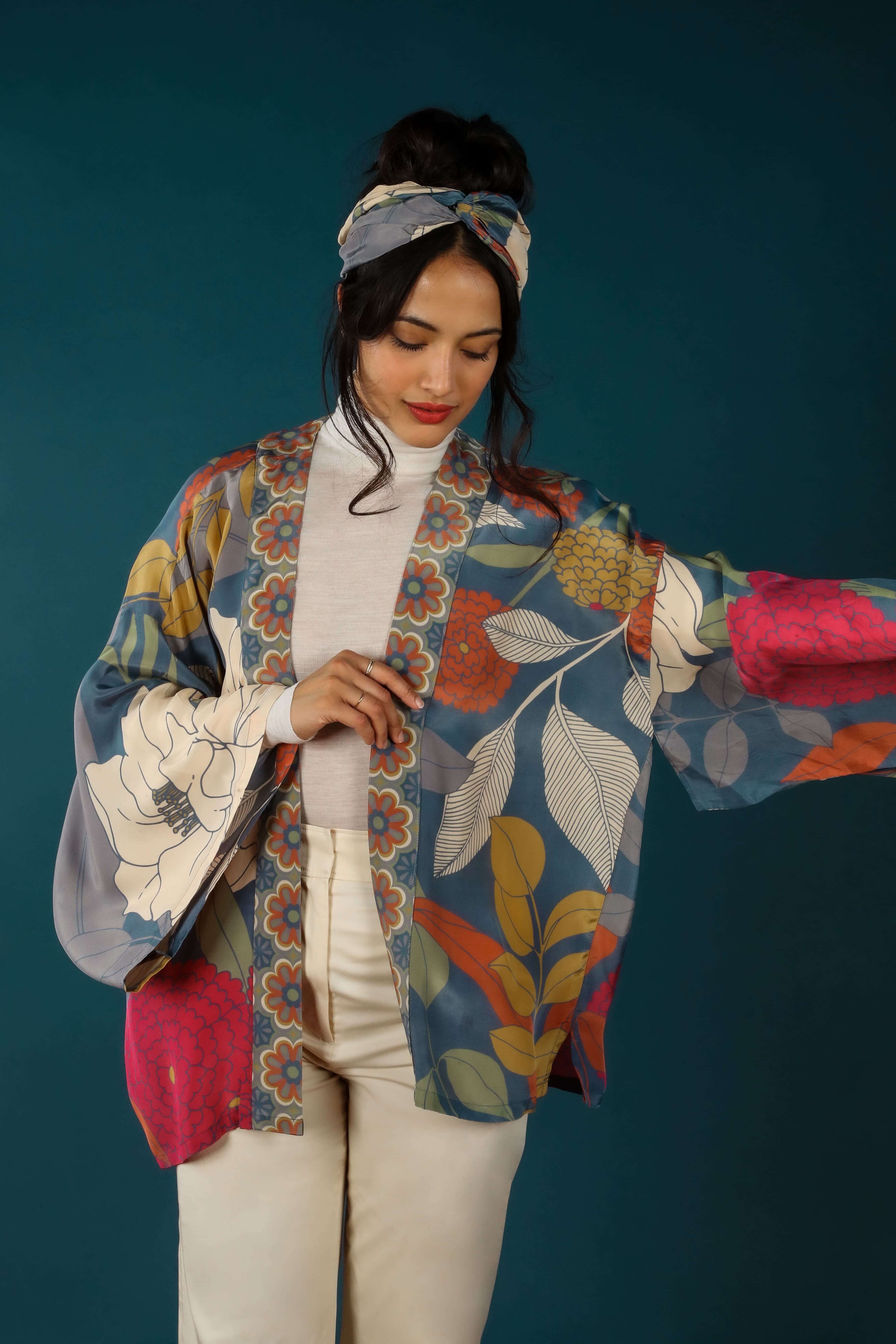 Luxury Kimono Jacket Winter Floral - Heather