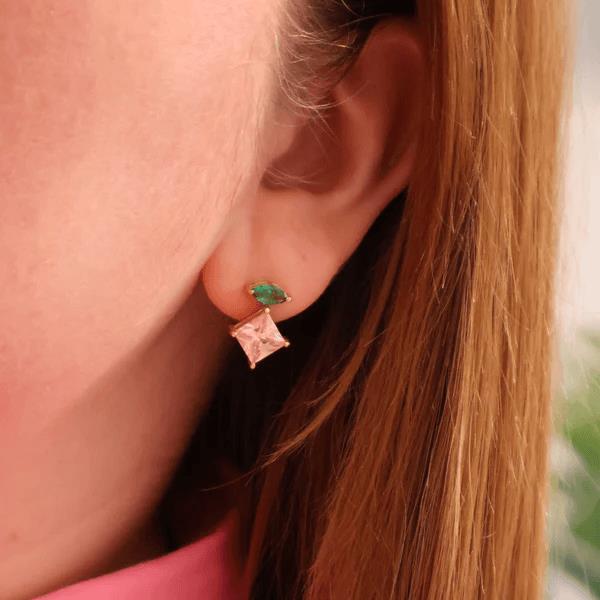 Esme Statement Studs In Emerald, Rose Pink CZ & Gold