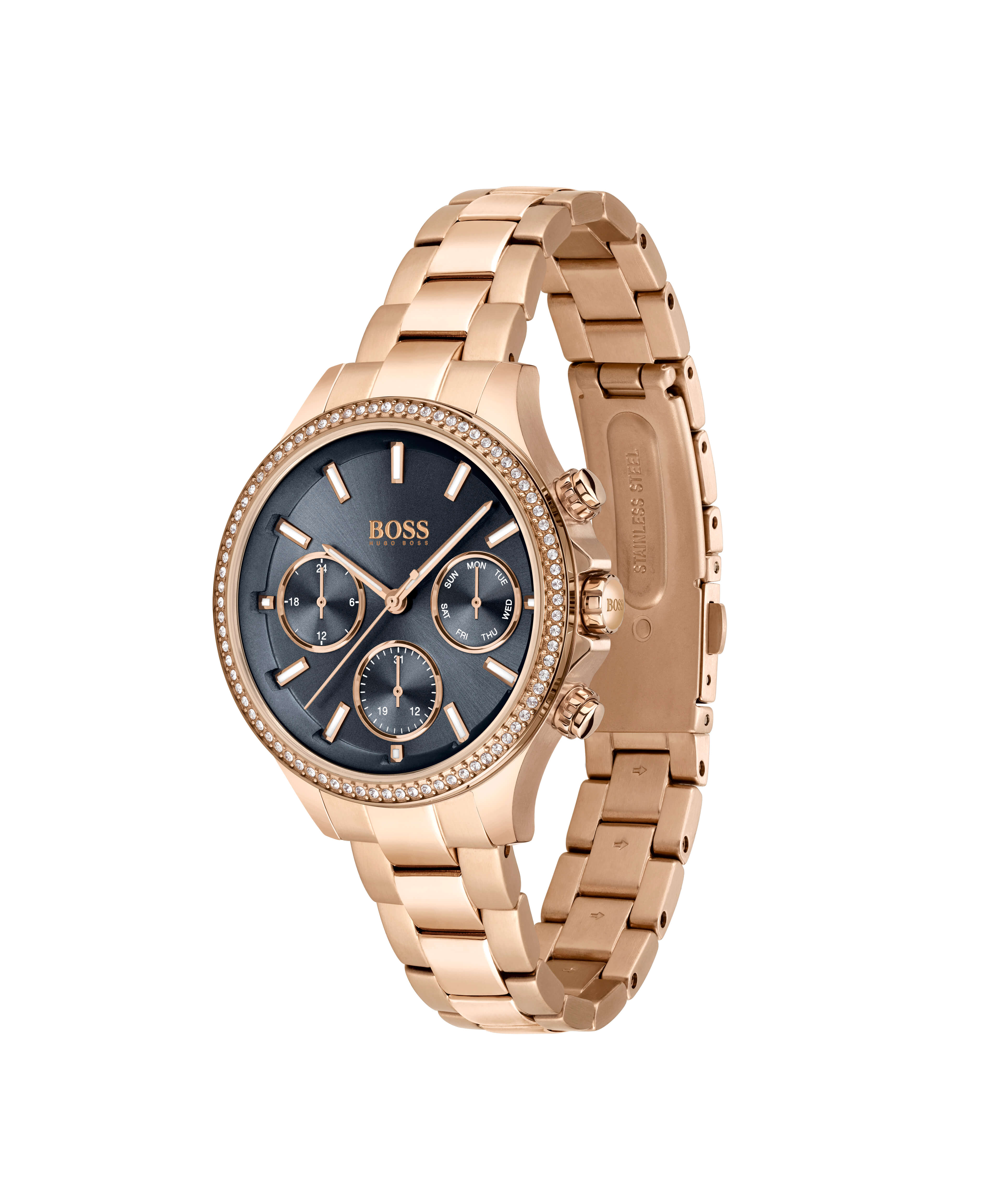 Hera Gold Plated Stone Set Blue Multifunctional Dial Ladies Watch