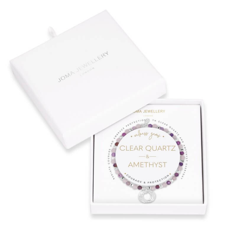 Wellness Gems | Silver | Amethyst And Clear Quartz Bracelet | 17.5cm Stretch