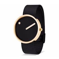 Picto Gold Watch Medium with Black Dial Black Mesh Band