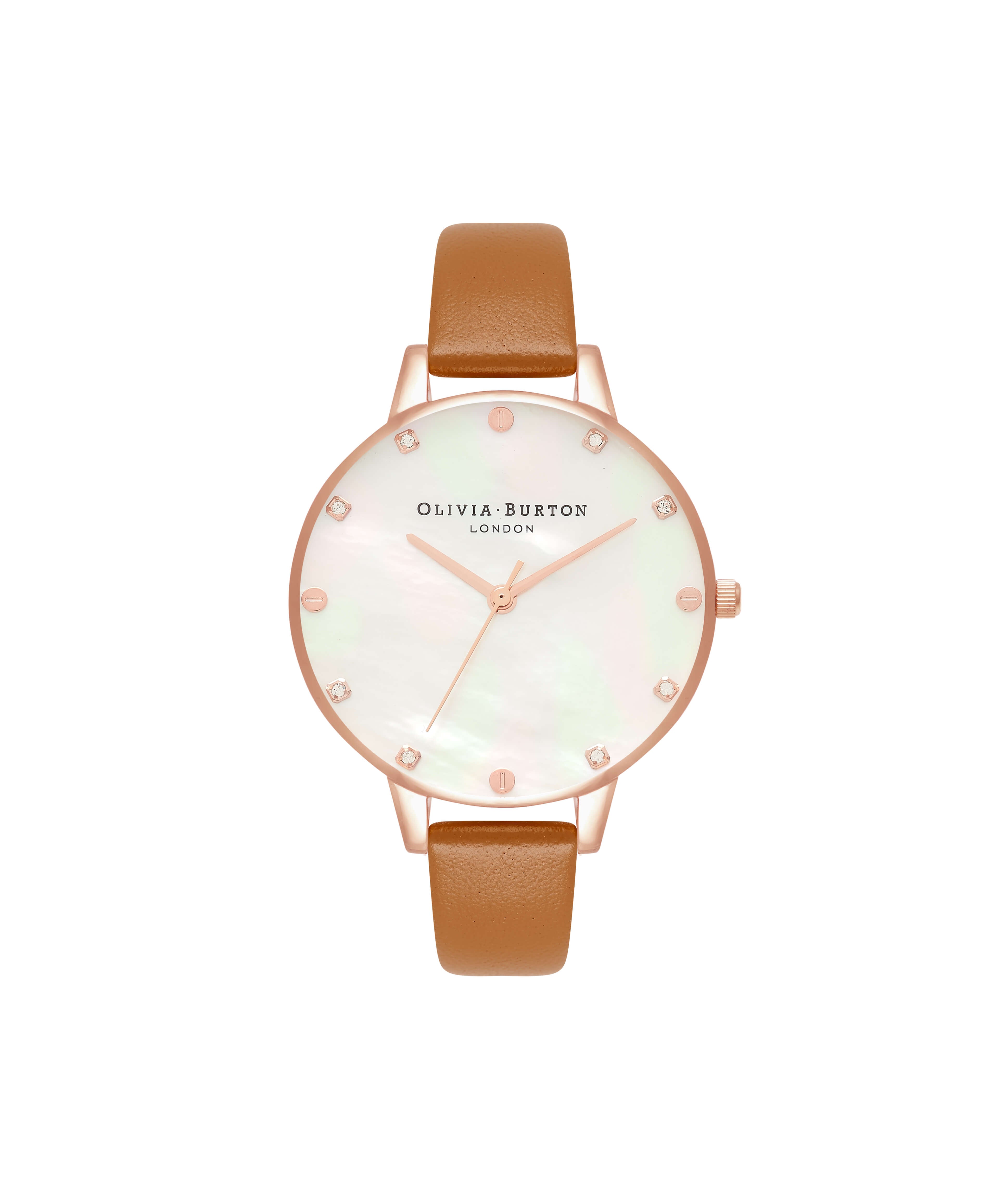 Ionic Rose Gold Plated Steel Demi Mother Of Pearl Dial Tan Strap Classics Ladies Watch