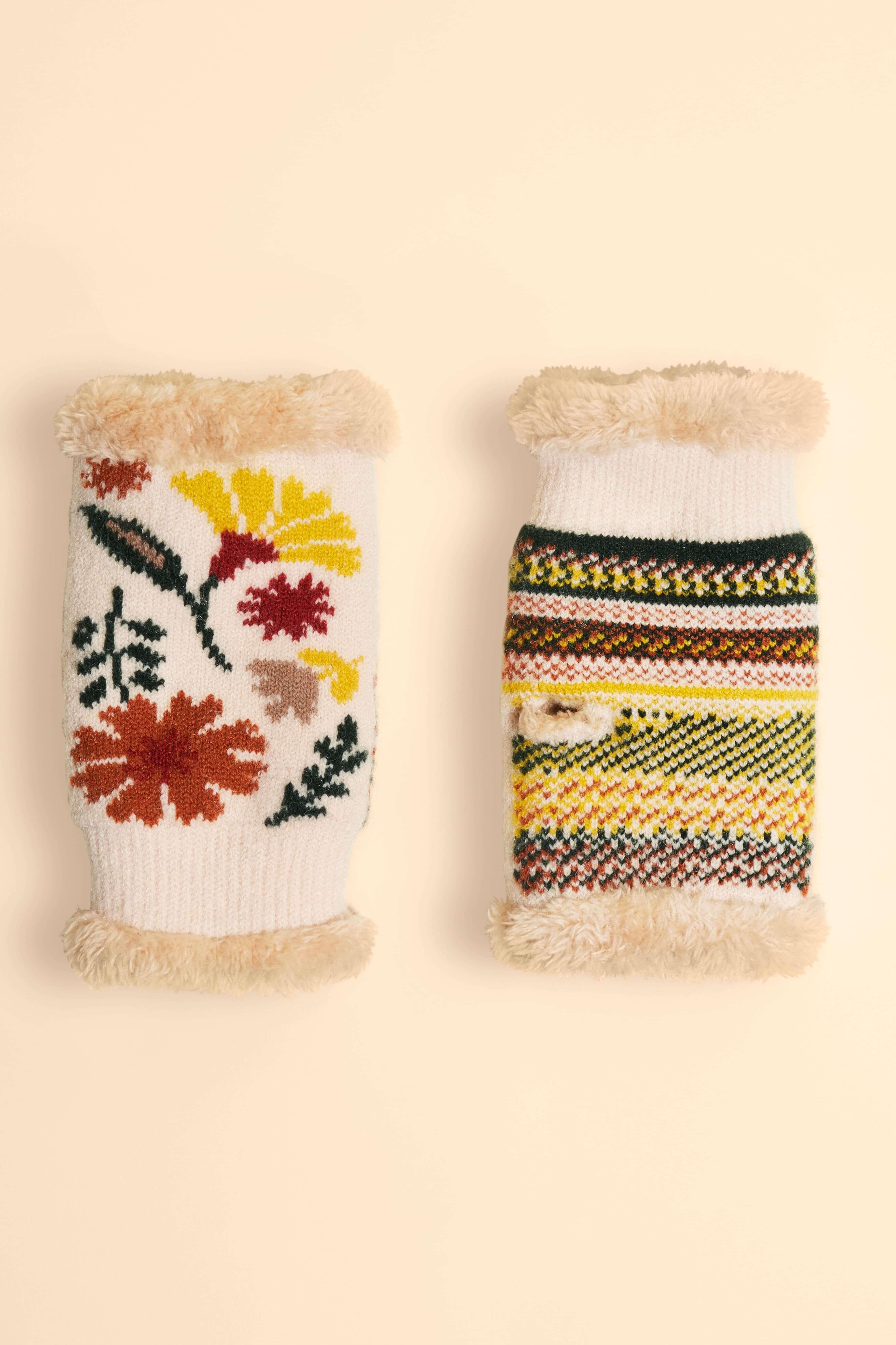 Ladies Watercolour Floral Wrist Warmers - Cream