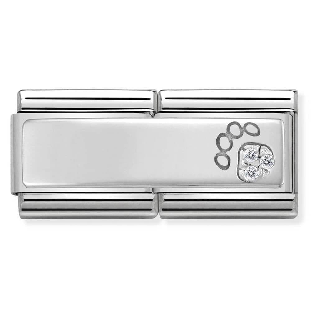 Classic Double Symbols Steel & 925 Silver Paw Print With CZ