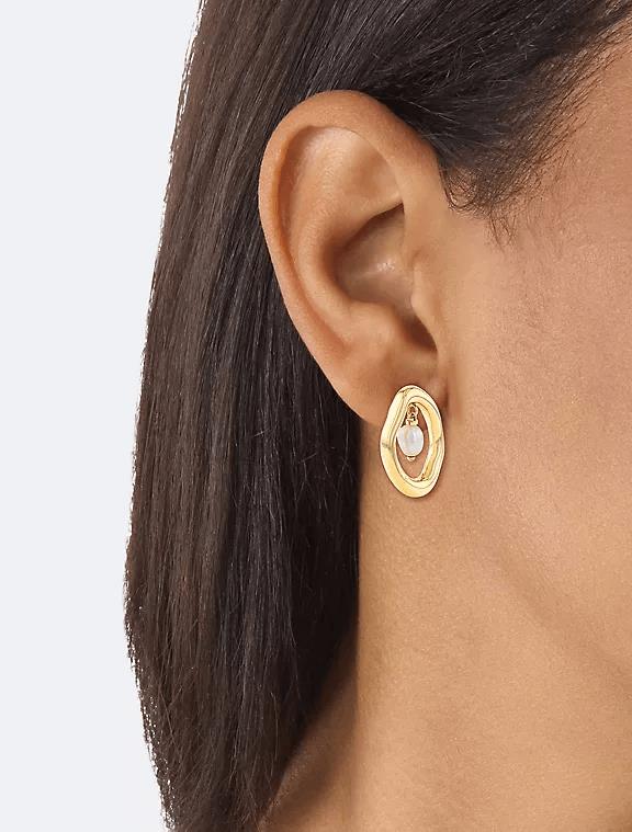 Gold Plated Stud With White Pearl