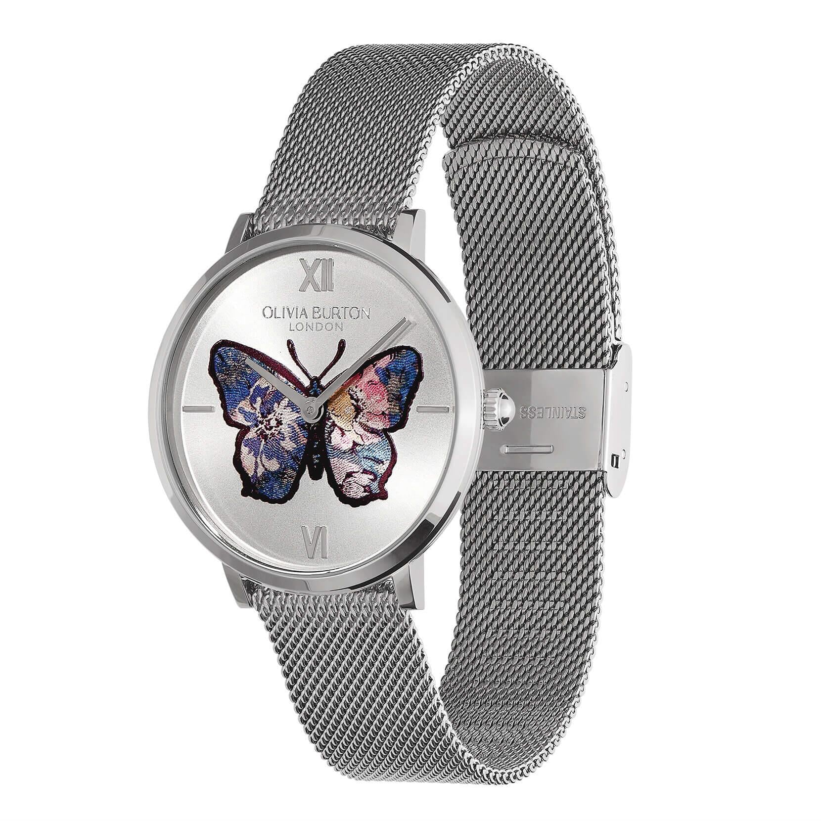 Butterfly Ultra Slim Silver Dial & Mesh Strap Watch