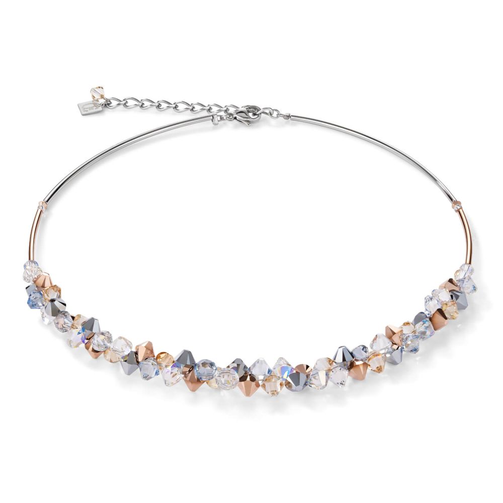 Rose Gold-Silver Swarovski Crystals & Stainless Steel Necklace