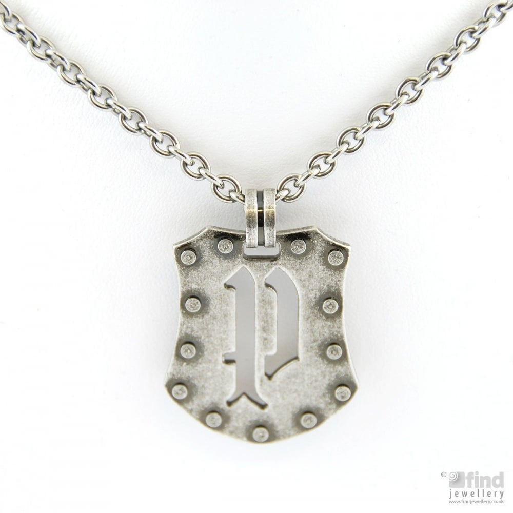 Silver Stainless Steel Gothic Shield Pendant