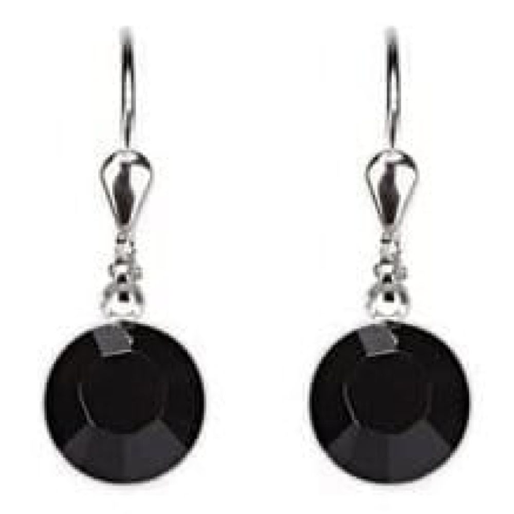 Ladies Dark Grey Swarovski Elements Rhodium Plated Metal Earrings