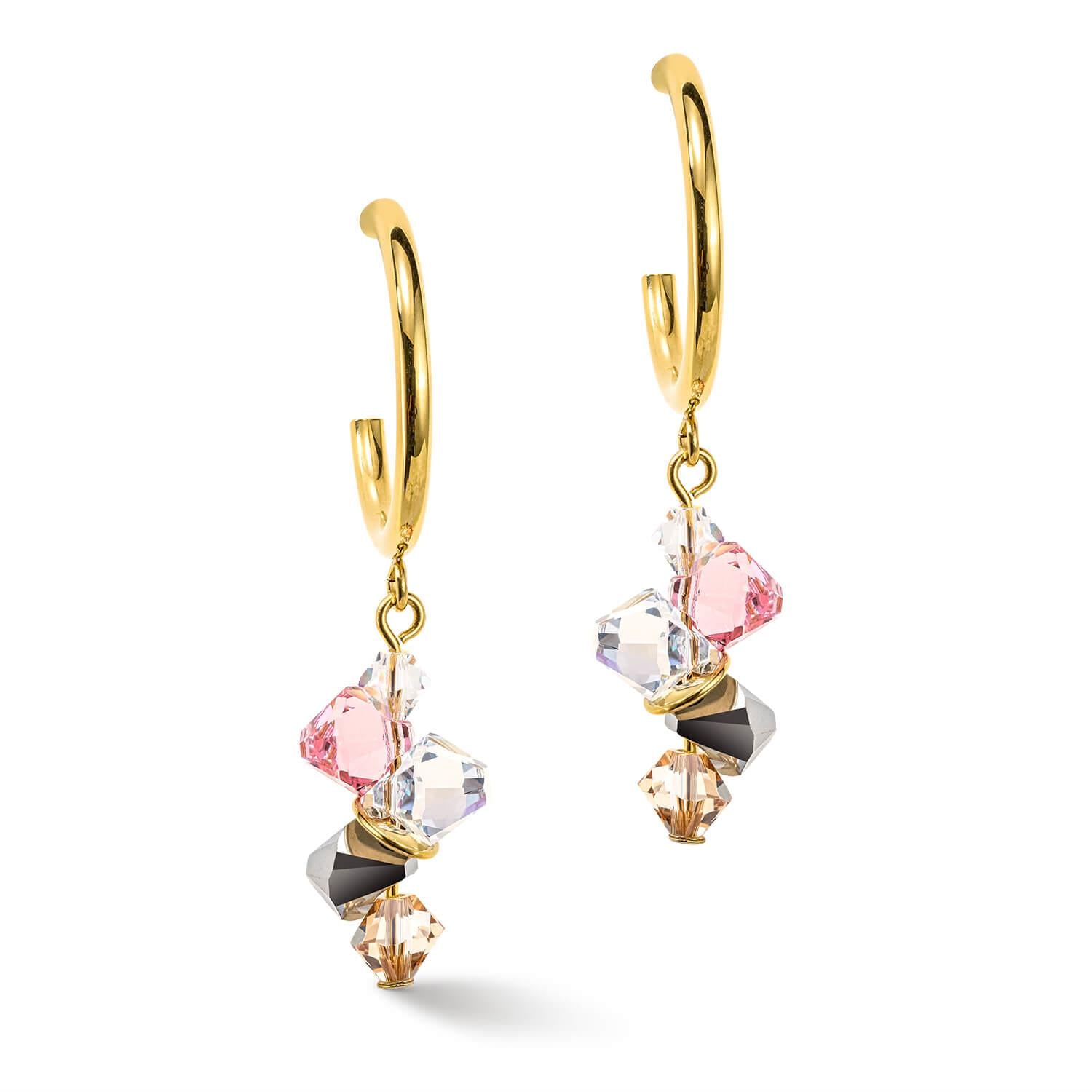 Light Rose Dancing Crystals Gold Earrings