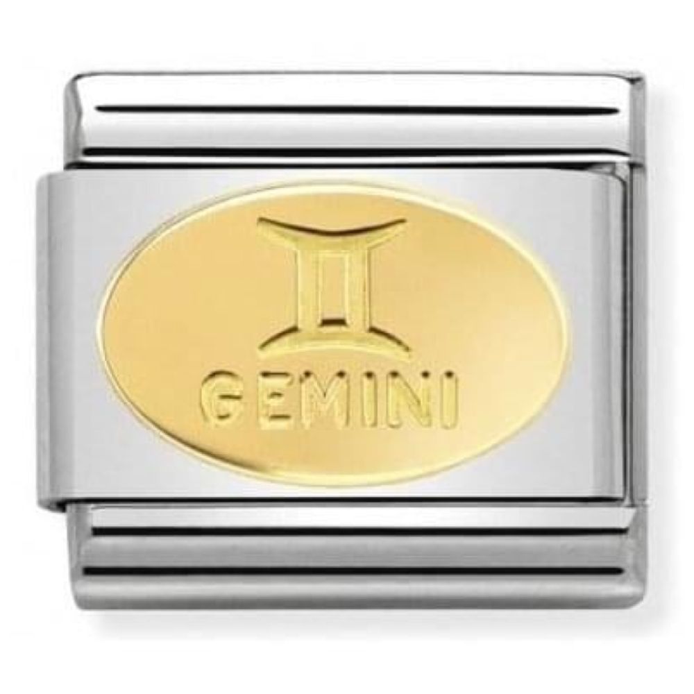 Stainless Steel & Gold Zodiac Gemini Symbol Classic Link