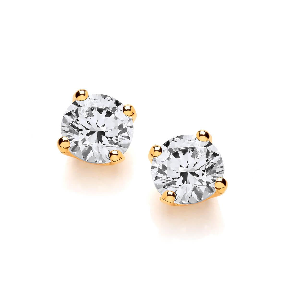 Simple Gold Plated Cubic Zirconia Solitaire Earrings (7mm) 1ct
