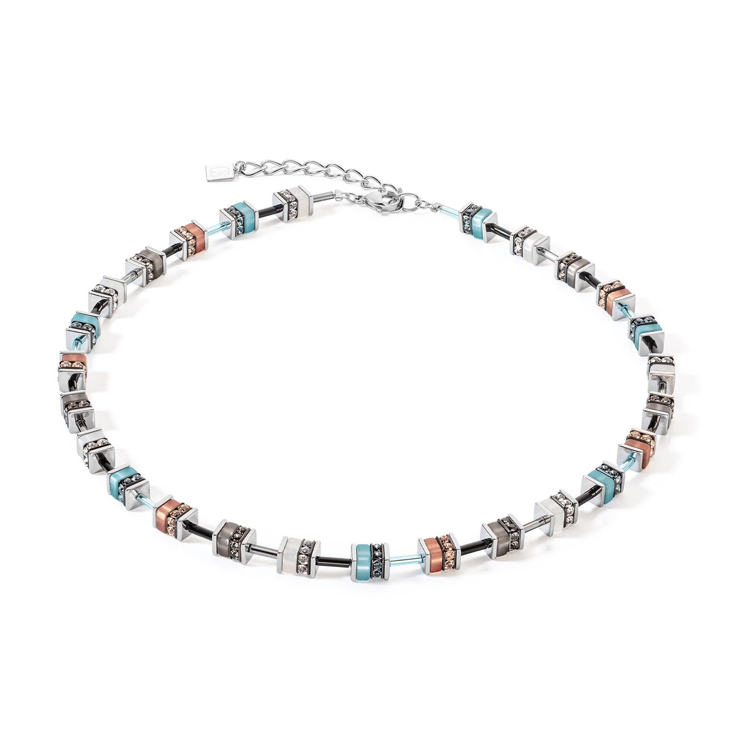 GeoCUBE������������������ Classic Polaris & Rhinestone Aqua Brown Necklace