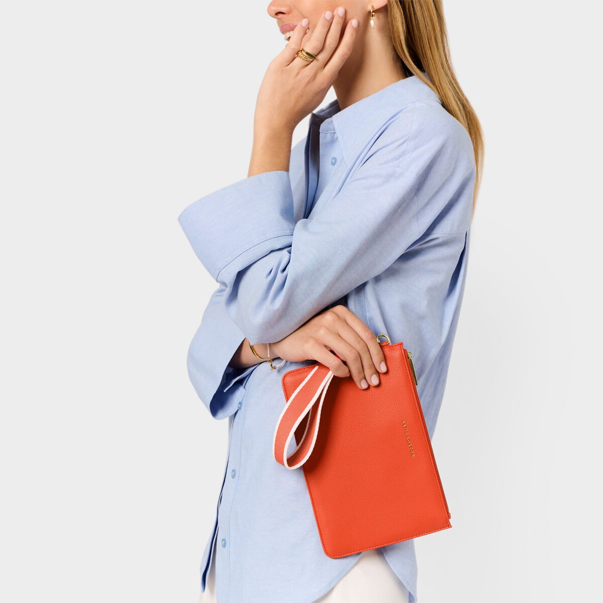 Hallie Wristlet Pouch In Deep Orange
