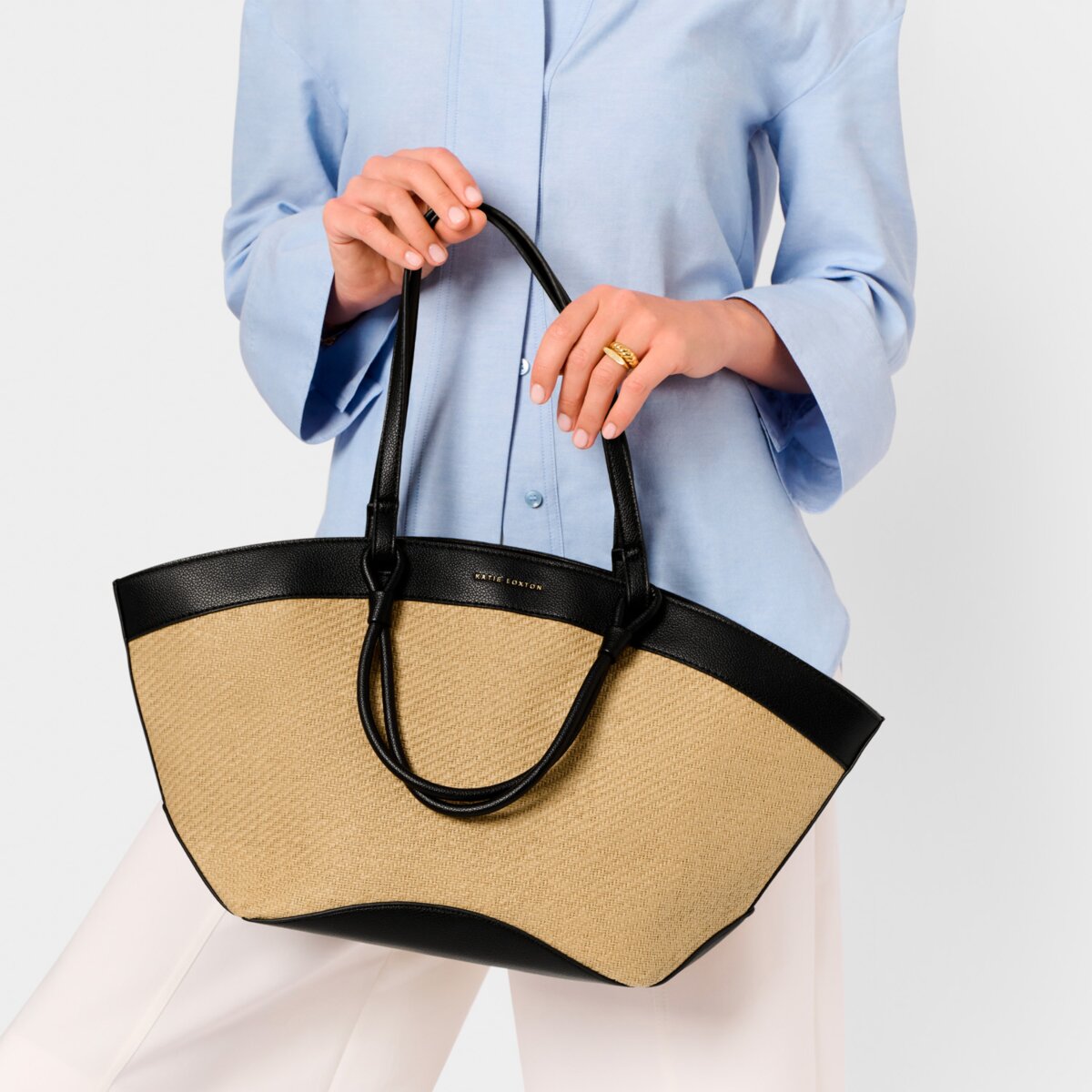 Riviera Raffia Tote Bag In Black