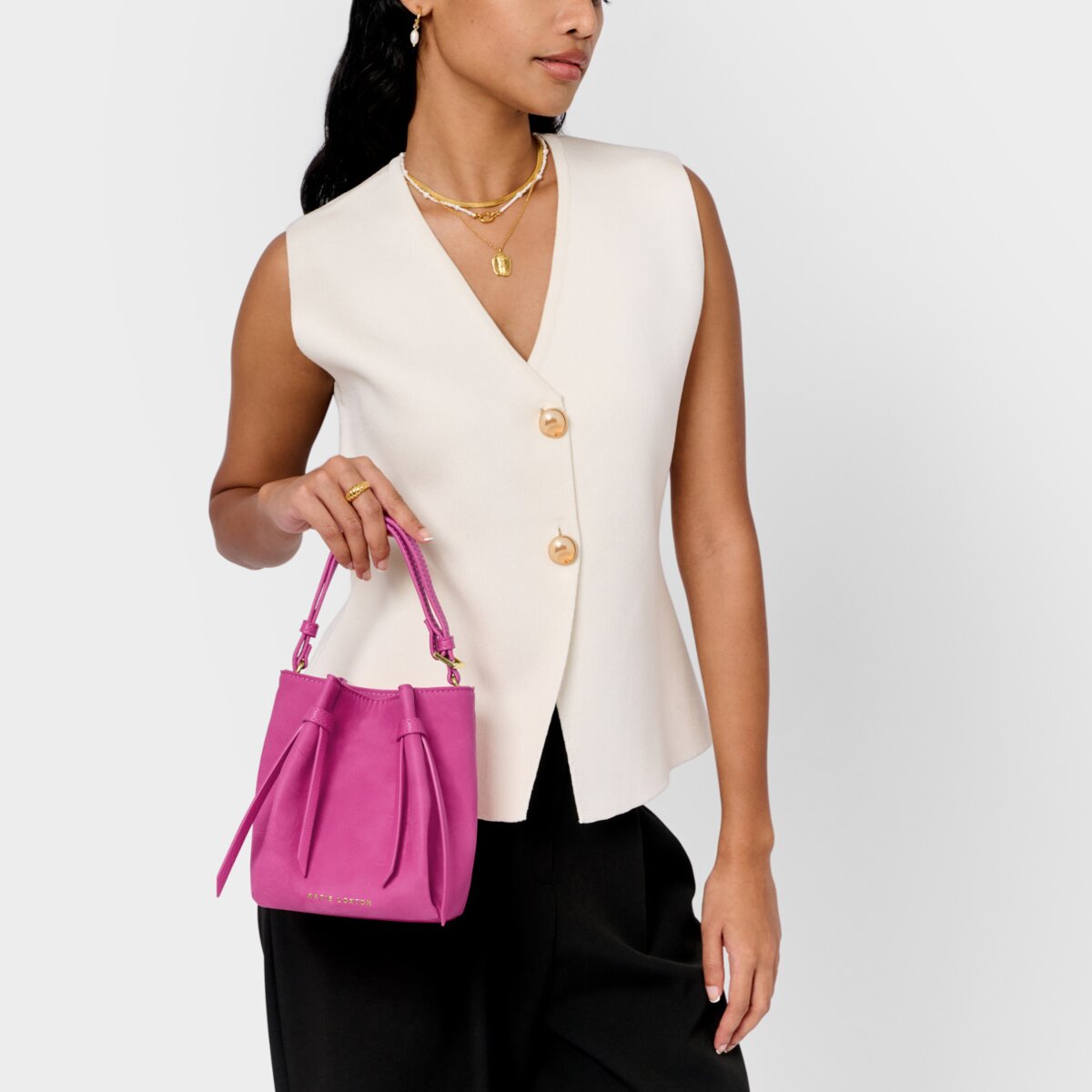 Celina Mini Suedette Bucket Bag In Magenta