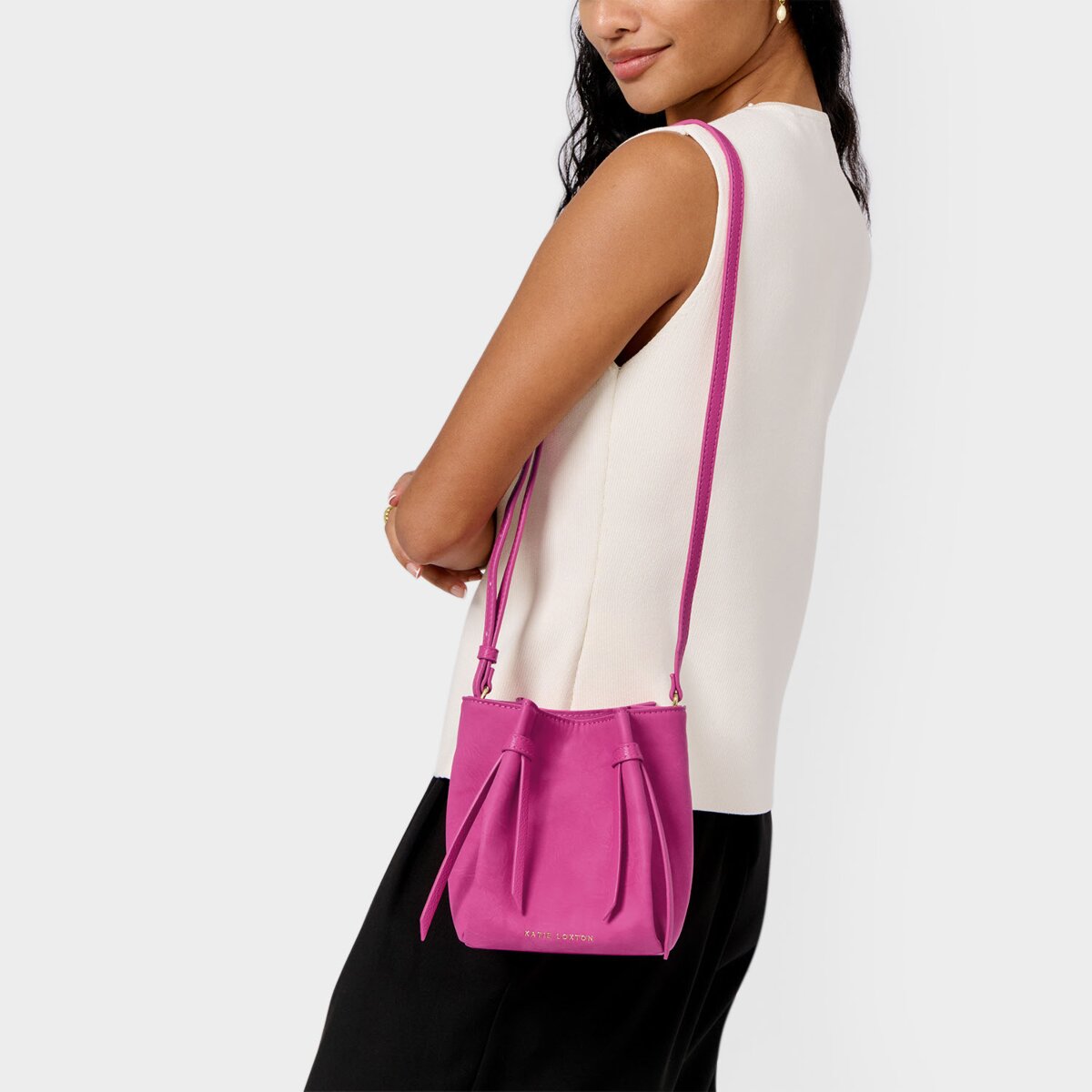 Celina Mini Suedette Bucket Bag In Magenta