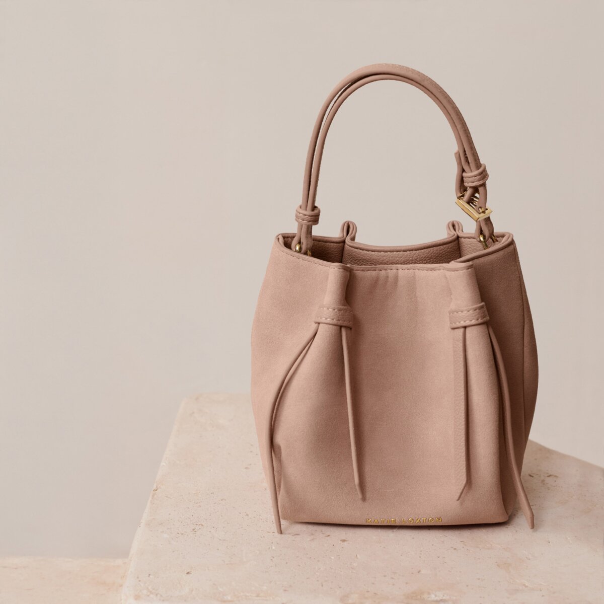 Celina Mini Suedette Bucket Bag In Faded Rose