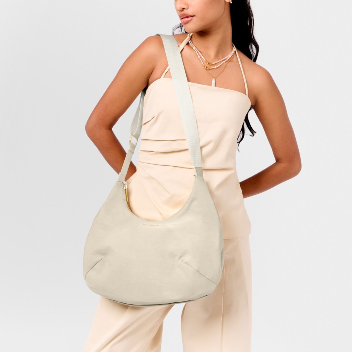 Nylon-Luxe Sling Shoulder Bag In Chalk