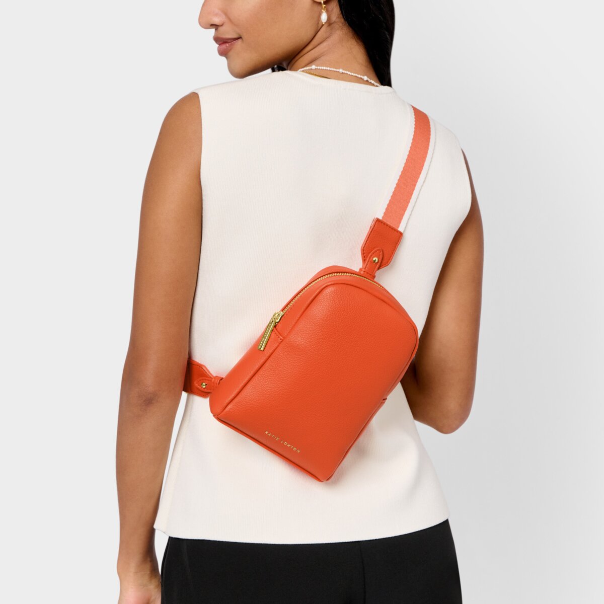 Kaite Canvas Strap Sling Bag In Deep Orange