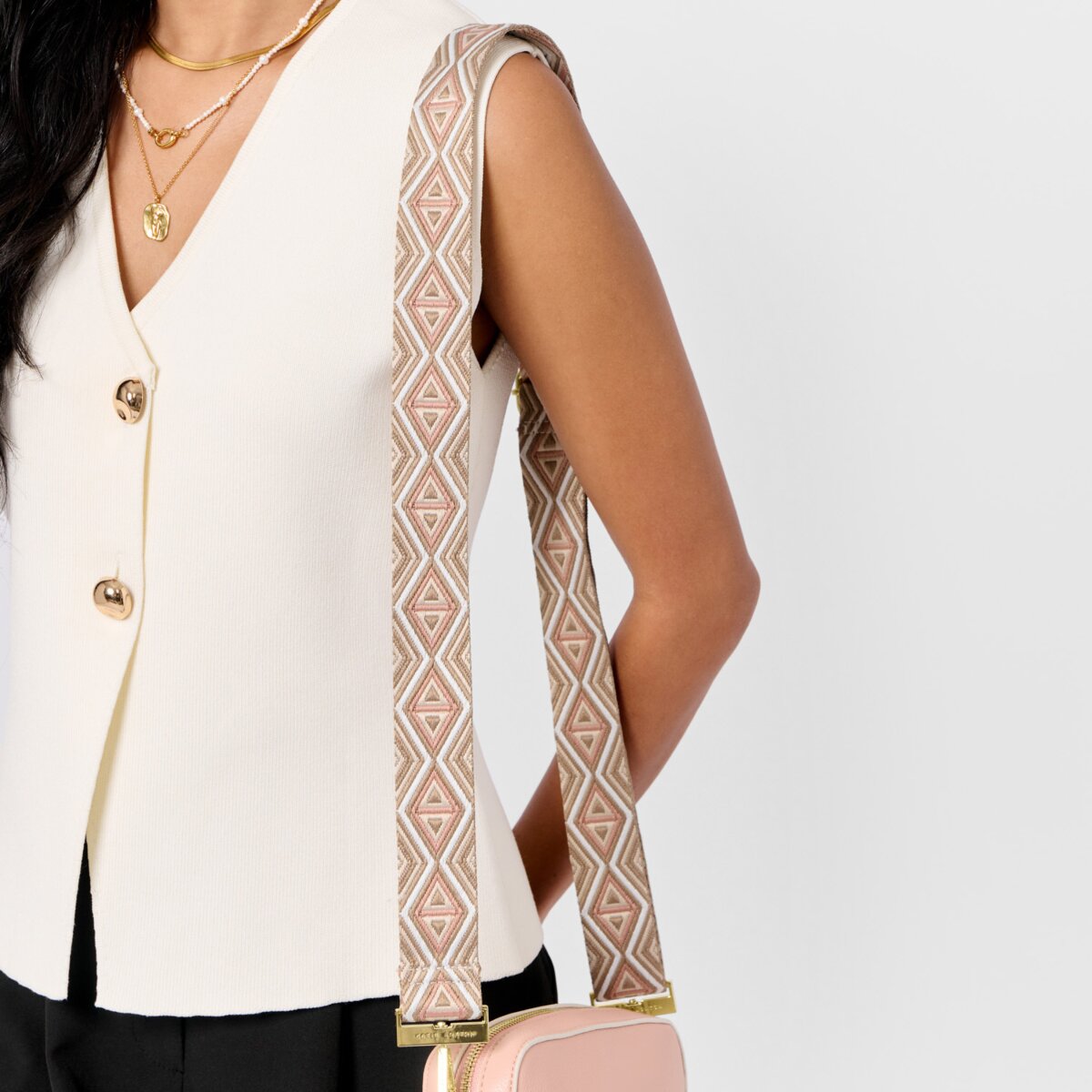 Geometric Canvas Strap In Peony Blush