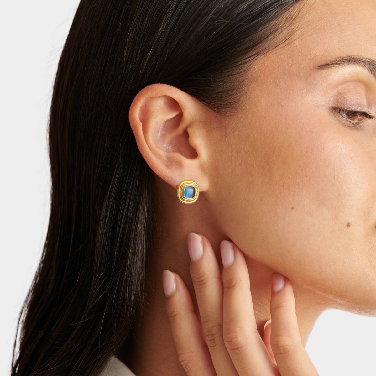 Sofia Azure Button Stud Earrings In Gold