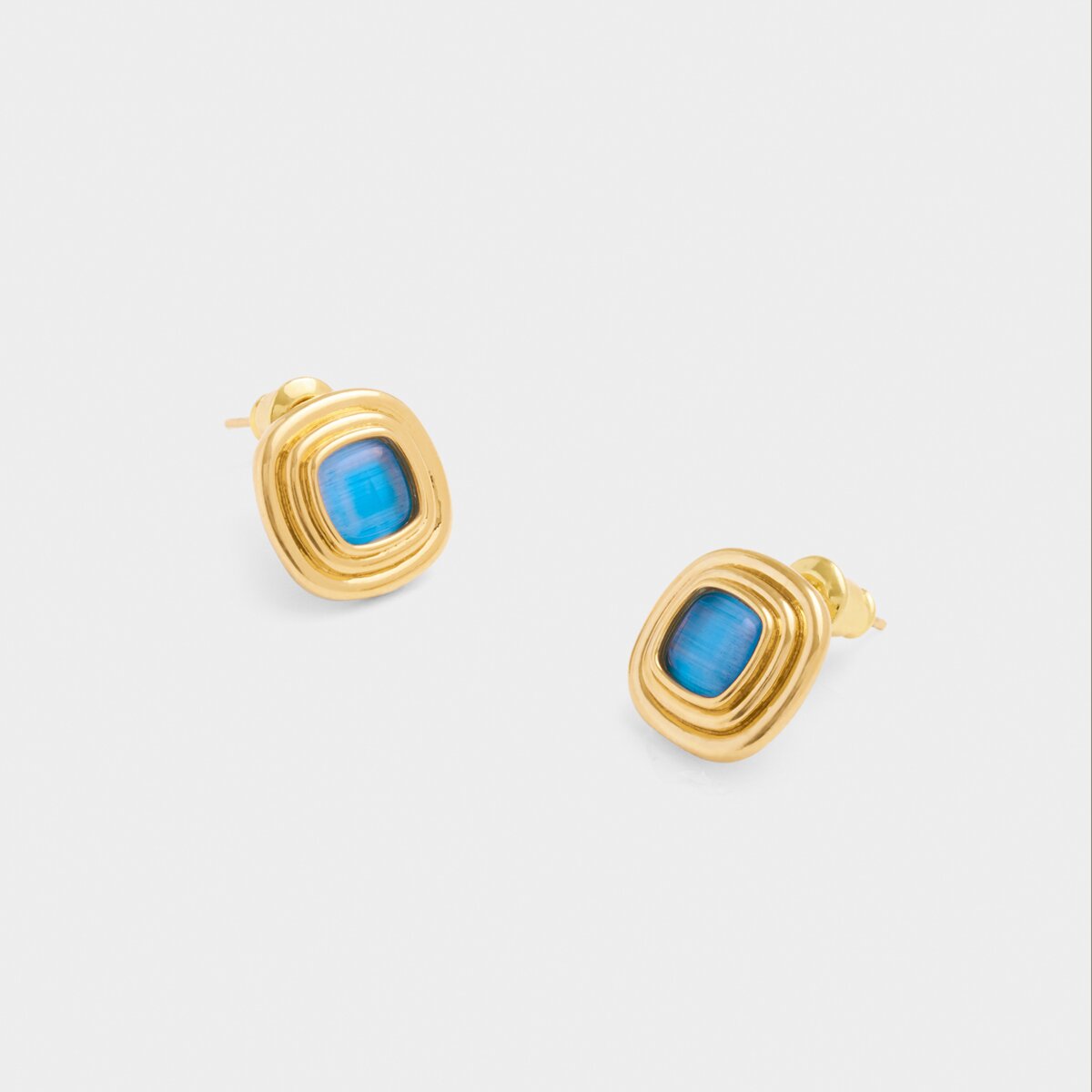 Sofia Azure Button Stud Earrings In Gold