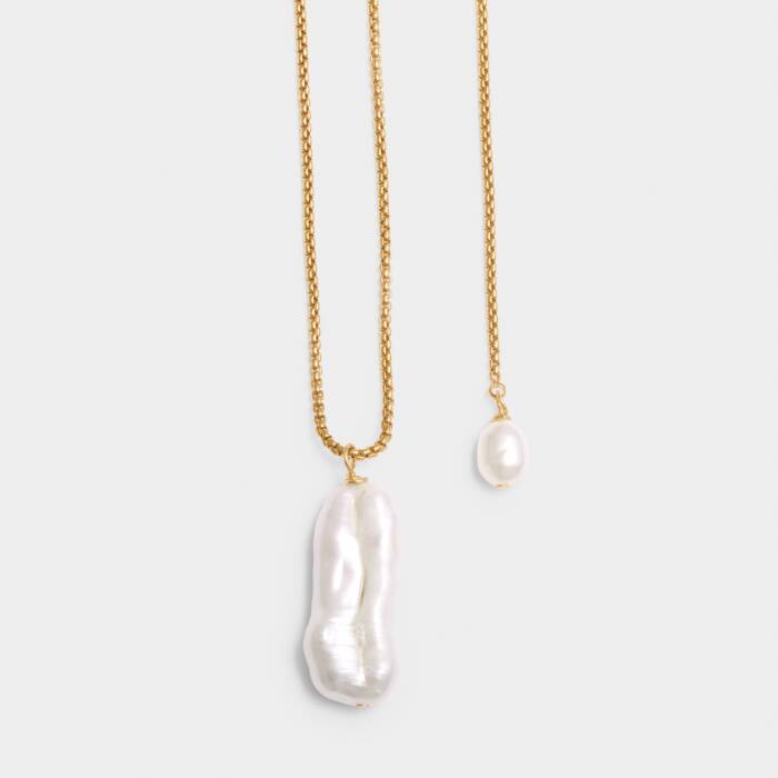 Pearl Lustre Waterproof Gold Lariat Necklace