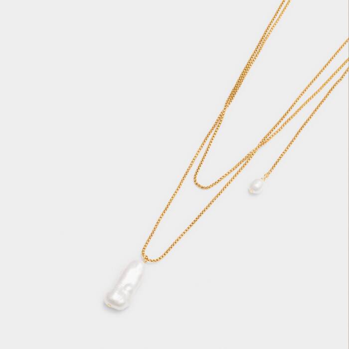 Pearl Lustre Waterproof Gold Lariat Necklace