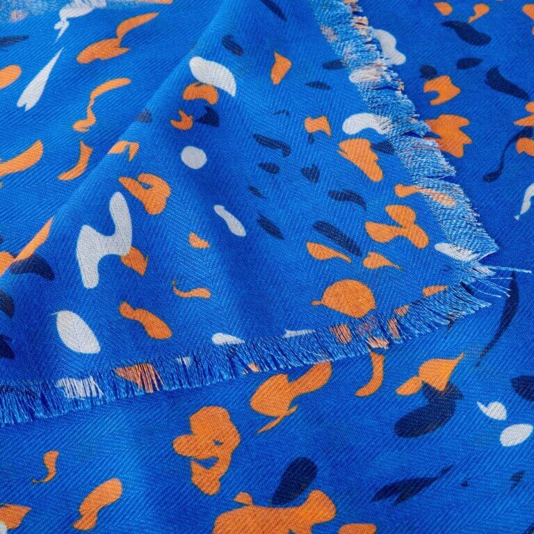 Terrazzo Printed Scarf In Cobalt Blue & Orange