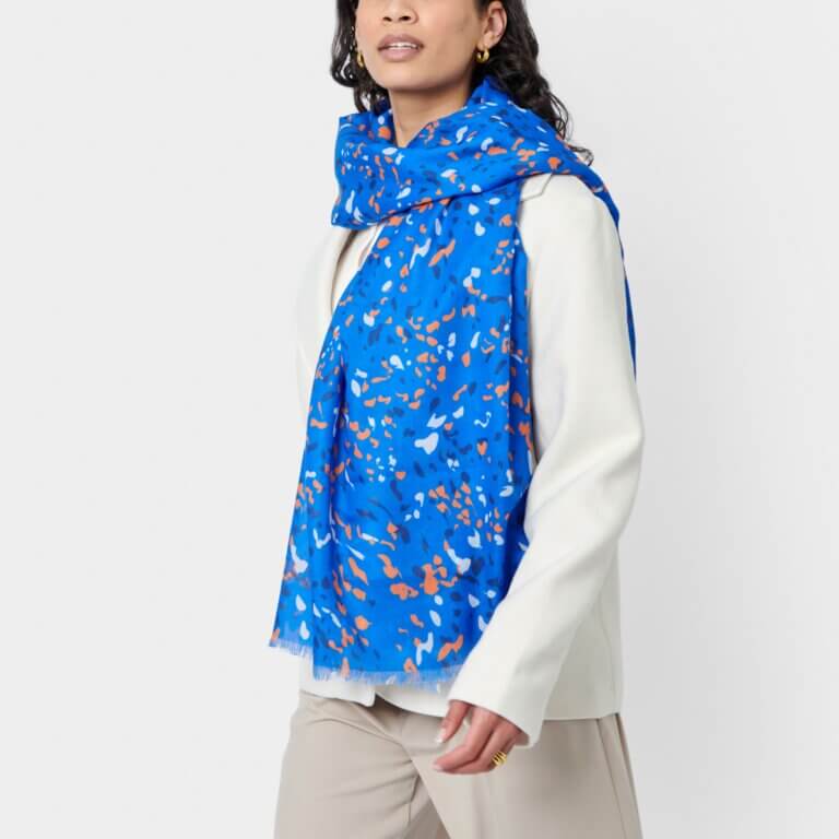 Terrazzo Printed Scarf In Cobalt Blue & Orange