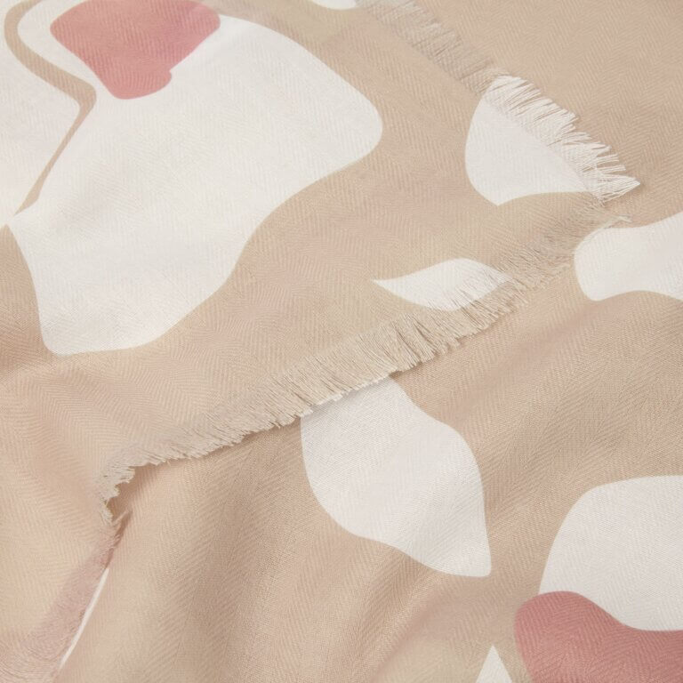 Large Floral Printed Scarf In Nude Pink, Off White & Dusty Rose