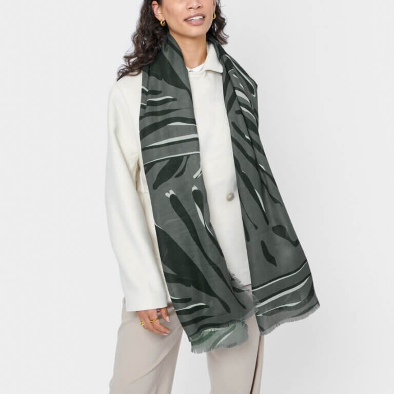 Zebra Printed Scarf In Charcoal, Black & White