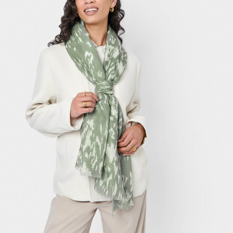 Abstract Animal Printed Scarf In Sage & Off White