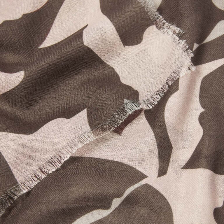 Abstract Floral Printed Scarf In Chocolate & Nude Pink
