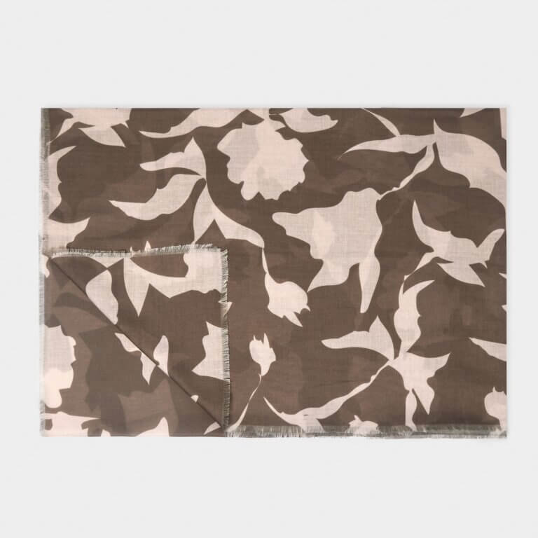 Abstract Floral Printed Scarf In Chocolate & Nude Pink