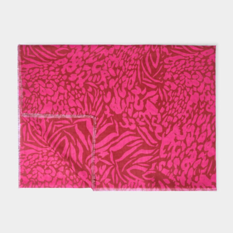 Animal Printed Scarf In Red & Fuchsia