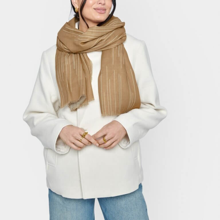 Dashed Line Printed Scarf In Camel & Off White