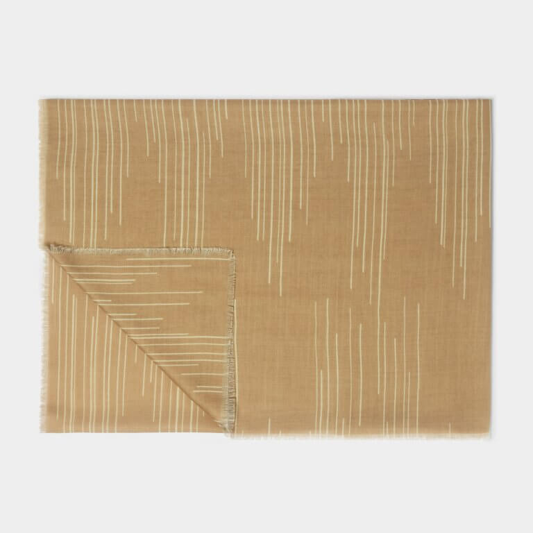 Dashed Line Printed Scarf In Camel & Off White