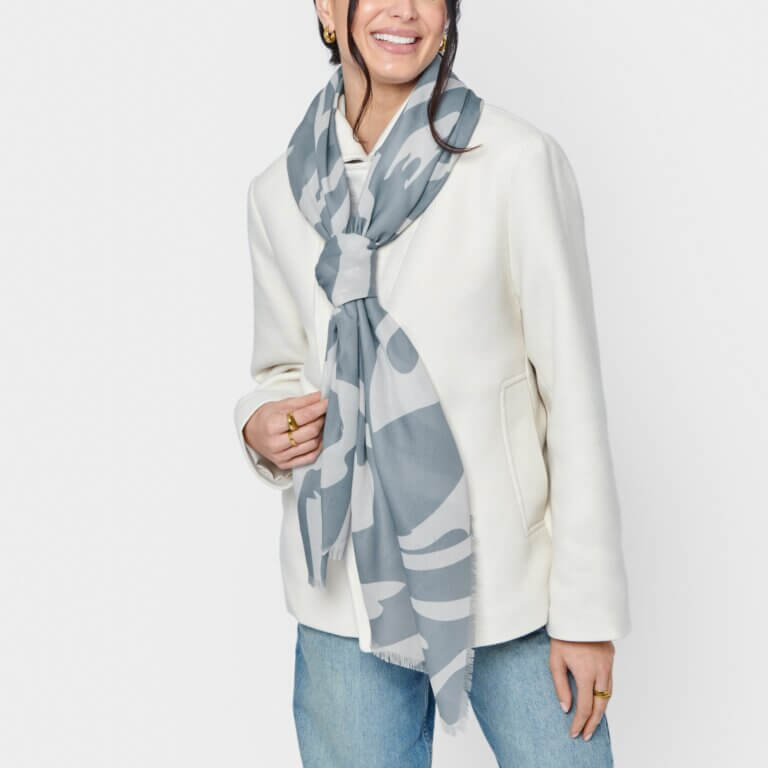 Abstract Zebra Printed Scarf In Cornflower Blue & Off White