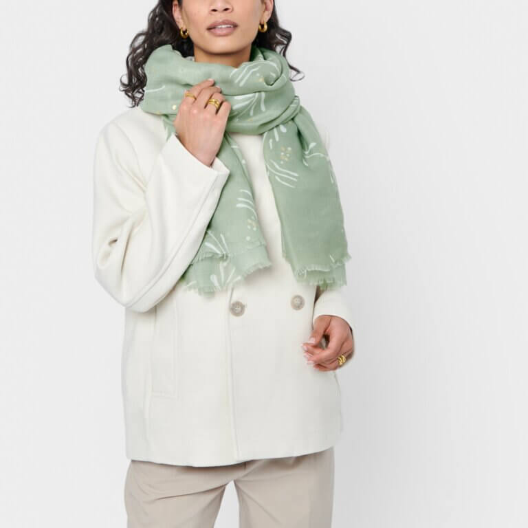 Mistletoe Printed Foil Scarf In Sage