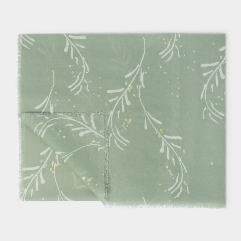 Mistletoe Printed Foil Scarf In Sage