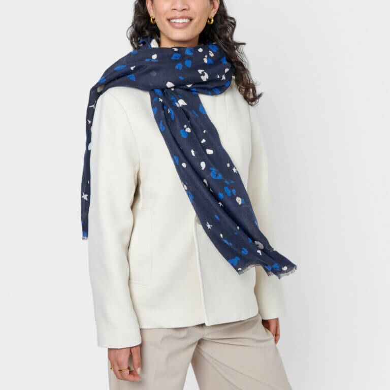 Confetti Star Printed Foil Scarf In Navy & White